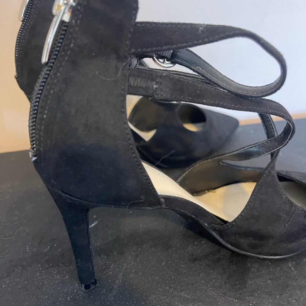 Nine West Zip Suede Heels Black Shoes 8 m Designer Dress Up Fashion High Tall - Picture 7 of 7